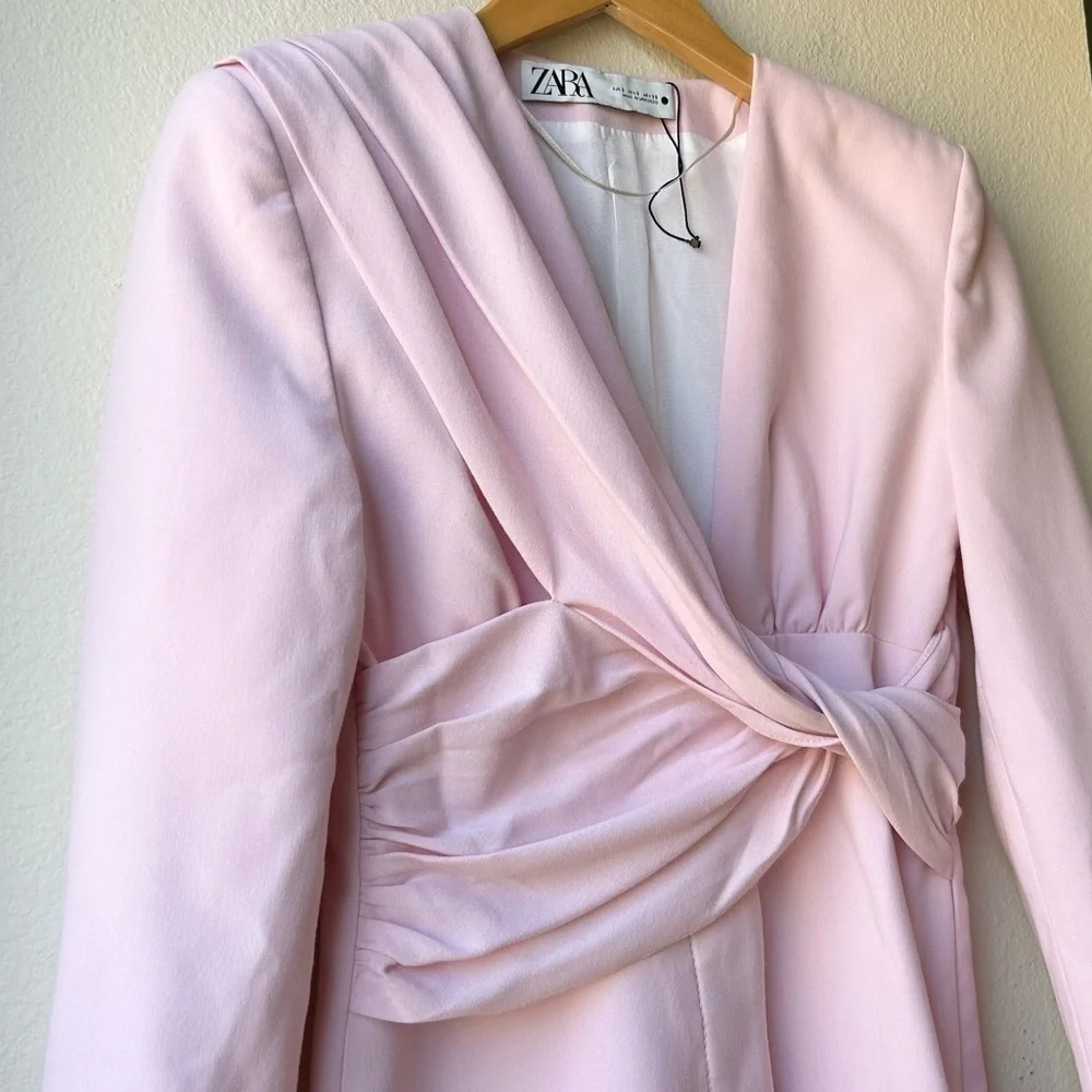 ZARA DRAPED BLAZER DRESS Barbiecore Barbie Core Mini Twist Front Sz S - Picture 4 of 16